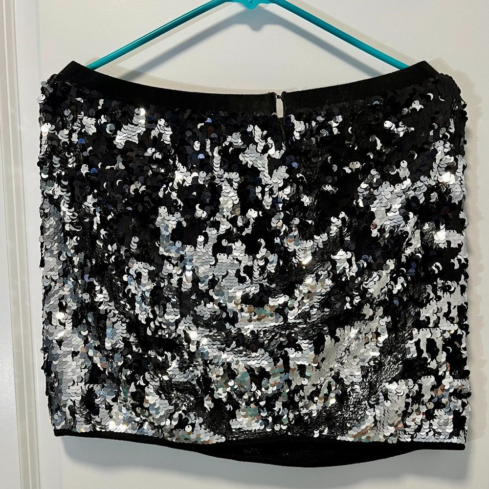 Black and Silver Sequin Mini Skirt